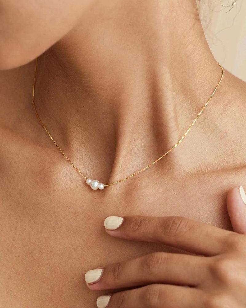 VRIUA Pearl Necklaces for Women - 14k Gold Plated Dainty Pearl Necklace with CZ Diamond Minimalist Wedding Bridal Jewelry Gift for Her - Image 4